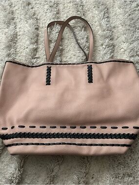 Tod's Pink pebbled Leather Tote with Black Braided Trim